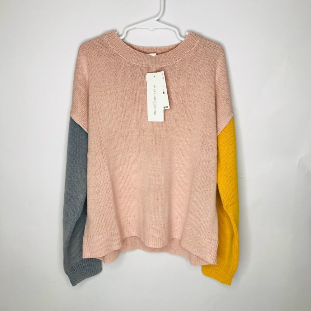 Kids’ Treasure and Bond Pink Smoke Color Block Crew Neck Sweater